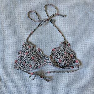 Abercrombie & Fitch Floral Scalloped Triangle Halter Bikini Top XS